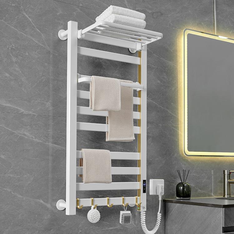 Smart Touchscreen Display Electric Heated Towel Rack Bathroom Drying Rack, Large Platinum Right Wiring, Large Platinum Left Wiring, Large White Right Wiring, Large White Left Wiring, Large Black Right Wiring, Large Black Left Wiring