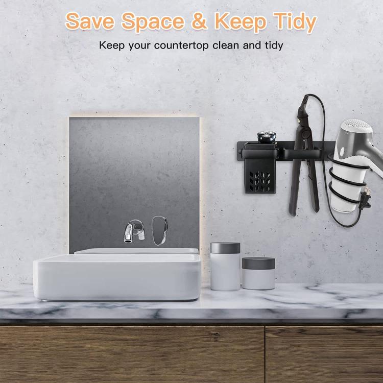 Aluminum Wall Mounted Hair Dryer and Straightener Holder Bathroom Organizer