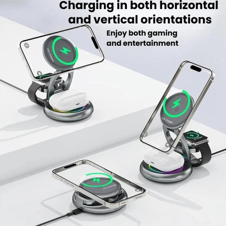 15W 3 In 1 Magnetic Wireless Charger With LED Colorful Lights Rotatable Desktop Charging Stand