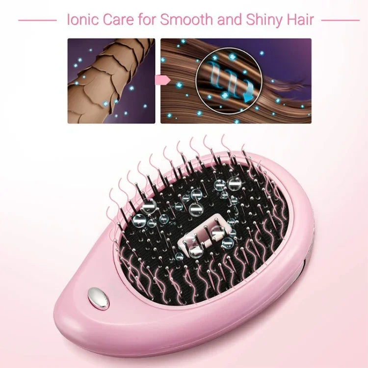 Portable Electric Hair Ionic Brush Hair Straightener Brush Negative Ion Comb Anti-static Massage Mini Straight Hair comb, Pink, Green