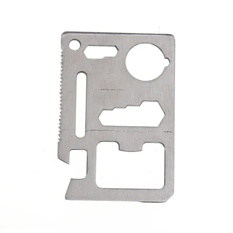 100 PCS 11 in 1 Outdoor Portable Multi-function Stainless Steel Hollow Tool Card Cutter with Leather Case, Size: 6.9 x 4.5cm, 10 PCS
