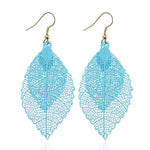 Double-layered Leaves Tassel Earrings Simple Retro Metal Leaf-ears Ornaments, Gold Black, Gold Silver, Blue, Colorful, Pink, Black Purple, Royalblue Yellow, White Black, Green Yellow, Red Black