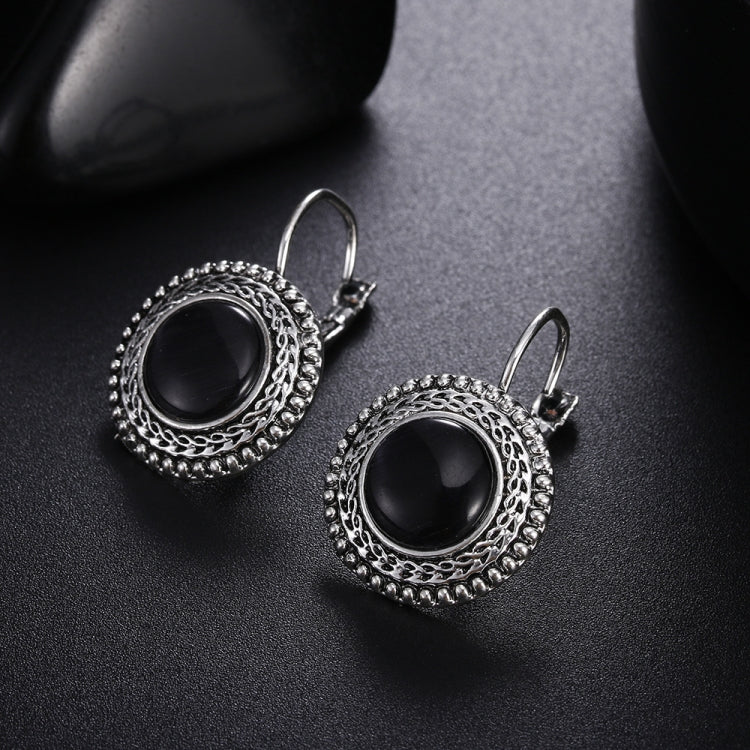 Boho Big Drop Earrings For Women Jewelry Carved Vintage Tibetan Silver Bohemian Long Earrings, Blue, Gray, Black, Purple