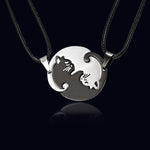 Couples Jewelry Necklaces Titanium Steel Animal Cat Pendants Necklace, White and Black Cat with Metal Chain, White and Black Cat with Leather Cord