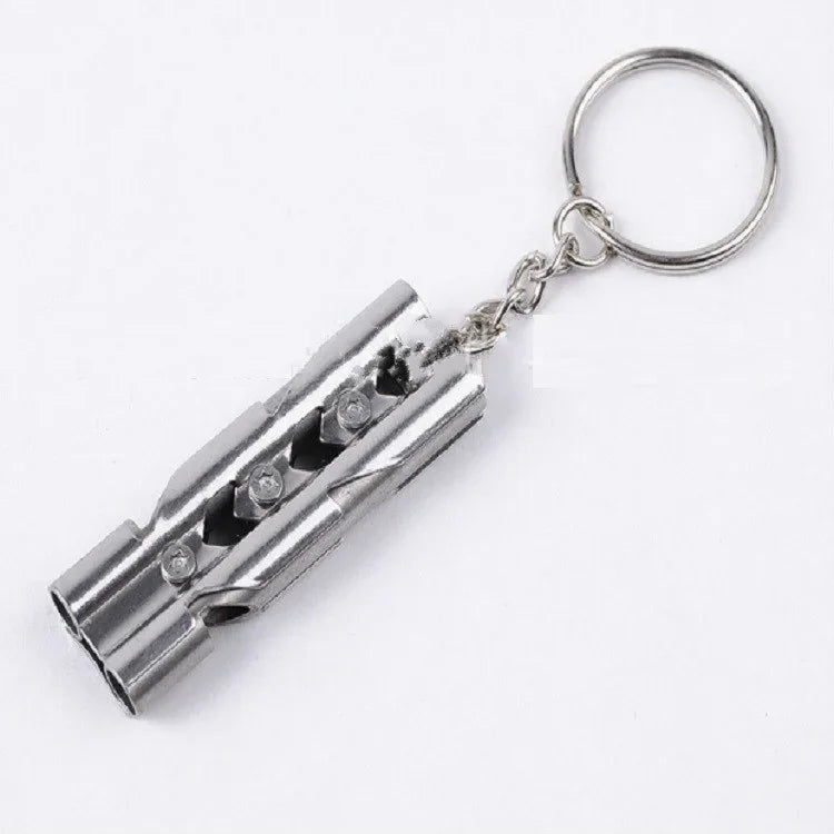 Outdoor High-decibel Stainless Steel Self-protection Double Tube Survival Whistle with Key Ring, Whistle (Silver), Whistle (titanium)