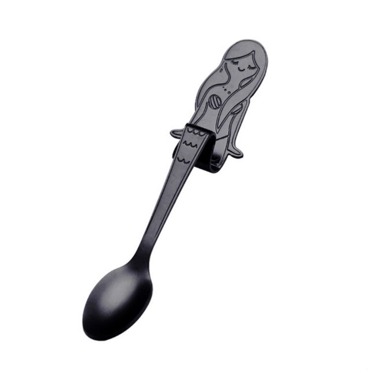 Creative Coffee Spoon Mermaid Shape Handle Spoons Flatware Drinking Tools, Black, Gold, Symphony, Rose Gold, True Color