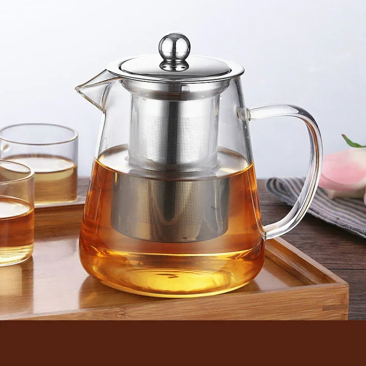 Large Capacity Heat Resistant Glass Teapot Tea Set With Stainless Steel Filter For Kung Fu Tea, 450ML, 550ML, 750ML, 950ML
