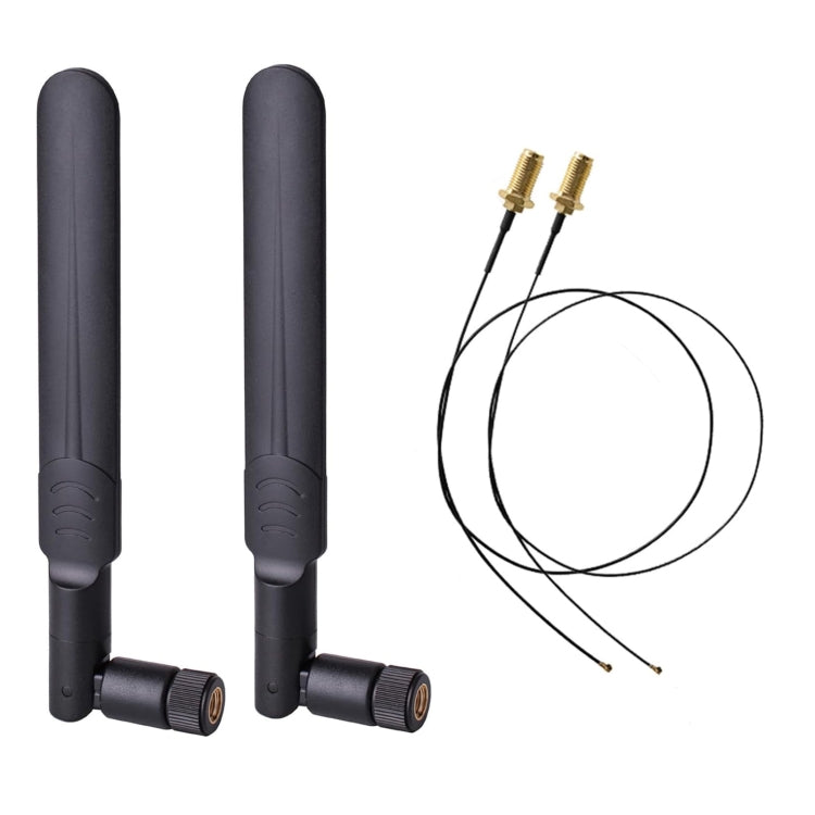 2 x 6dBi 2.4GHz 5GHz Dual Band WiFi RP-SMA Male Antenna + 2 x 35CM RP-SMA IPEX MHF4 Pigtail Cable for M.2 NGFF WiFi WLAN Card, 6dBi Antenna + RP-SMA Cable