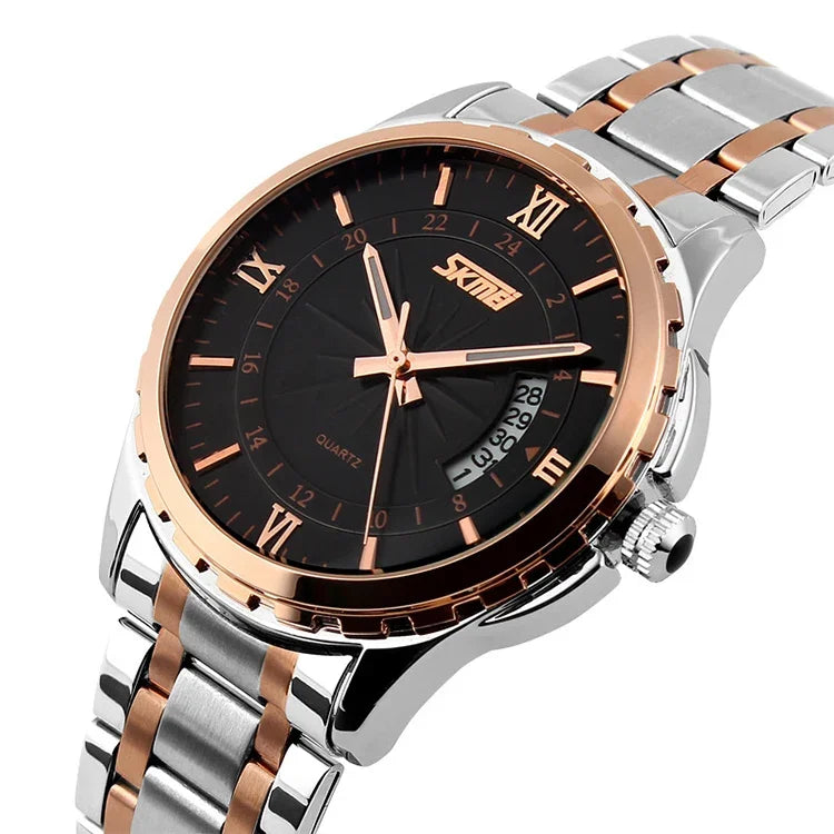 SKMEI 9069 Multifunctional Outdoor Fashion Business Waterproof Interval Gold Shell Quartz Wrist Watch