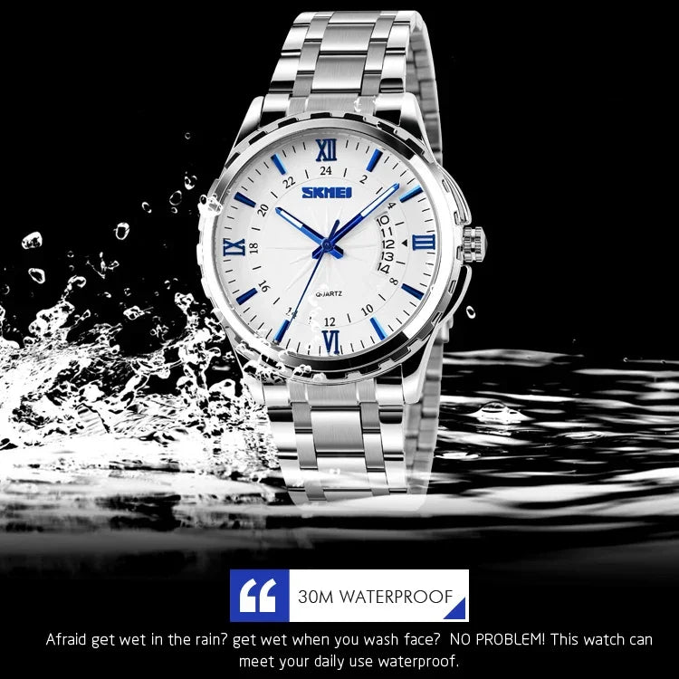 SKMEI 9069 Multifunctional Outdoor Fashion Business Waterproof Interval Gold Shell Quartz Wrist Watch