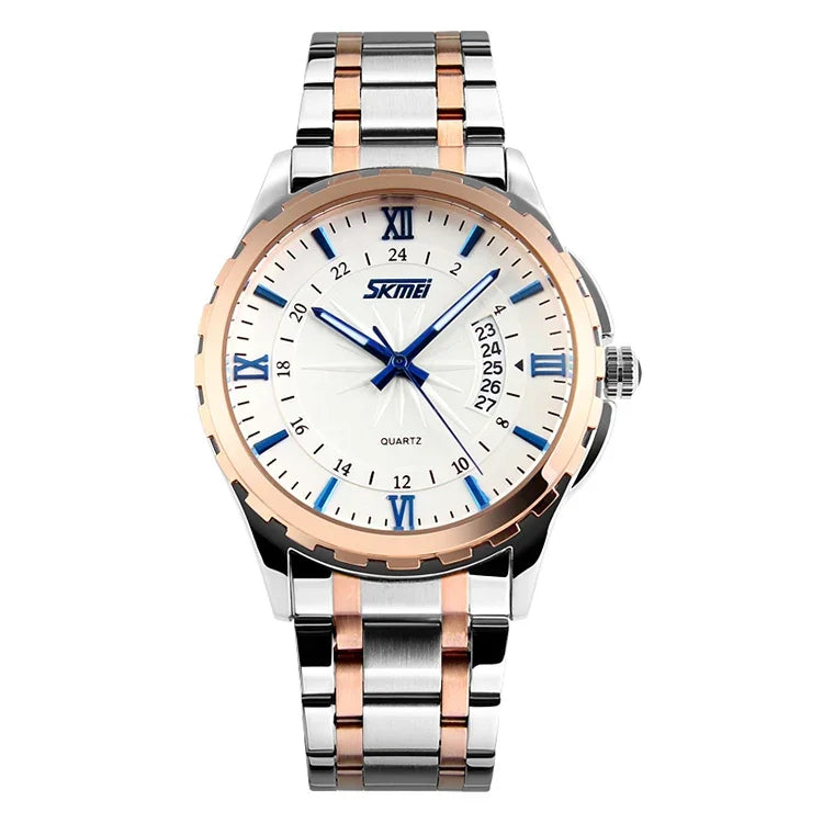 SKMEI 9069 Multifunctional Outdoor Fashion Business Waterproof Interval Gold Shell Quartz Wrist Watch