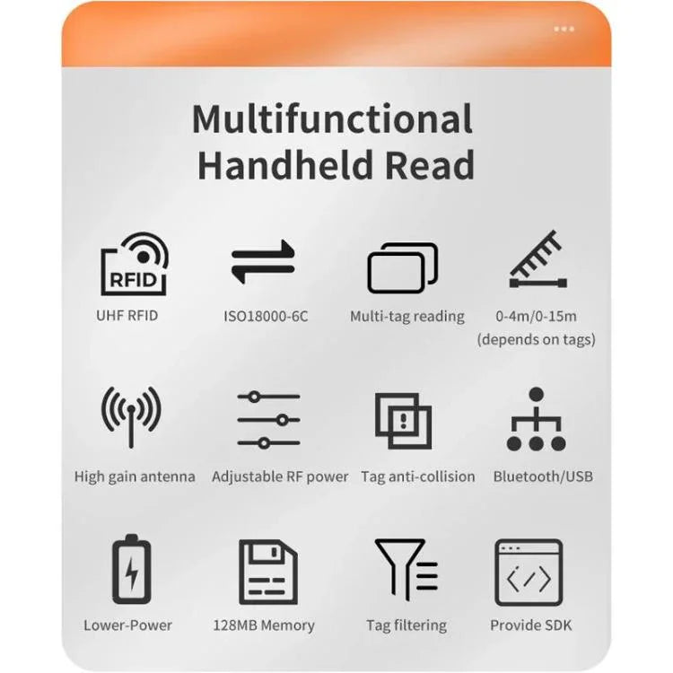E710 Chip Long Range RFID UHF Portable Handheld Bluetooth Reader, Style: Enhanced, Enhanced, EU Plug, Enhanced, US Plug, Enhanced, UK Plug