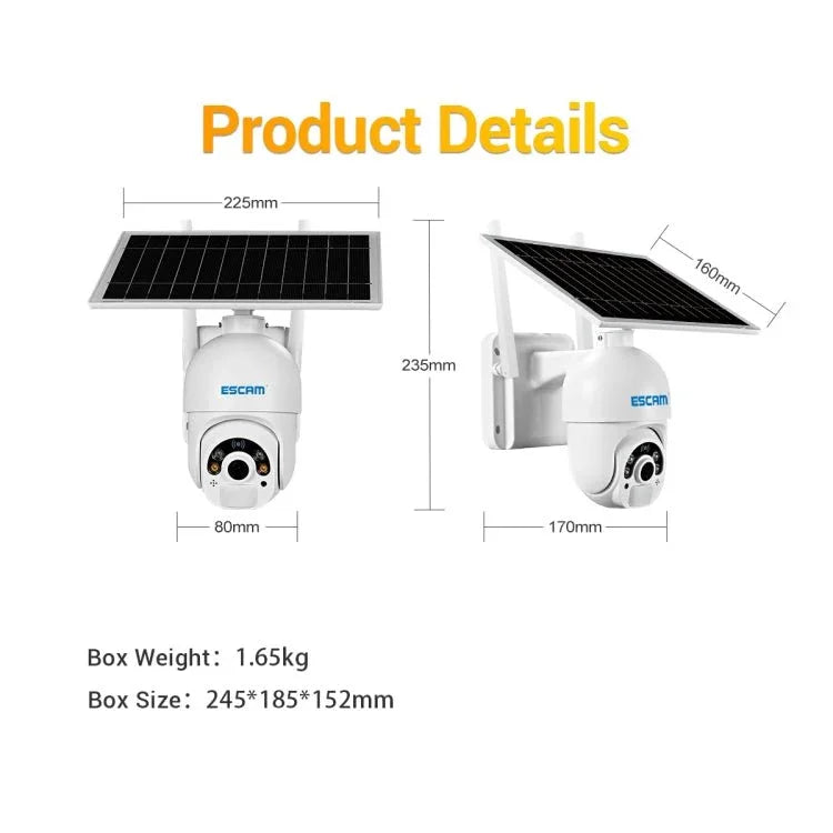 ESCAM QF450 HD 1080P 4G EU Version Solar Powered IP Camera without Memory, Support Two - way Audio & PIR Motion Detection & Night Vision & TF Card - Trustpick