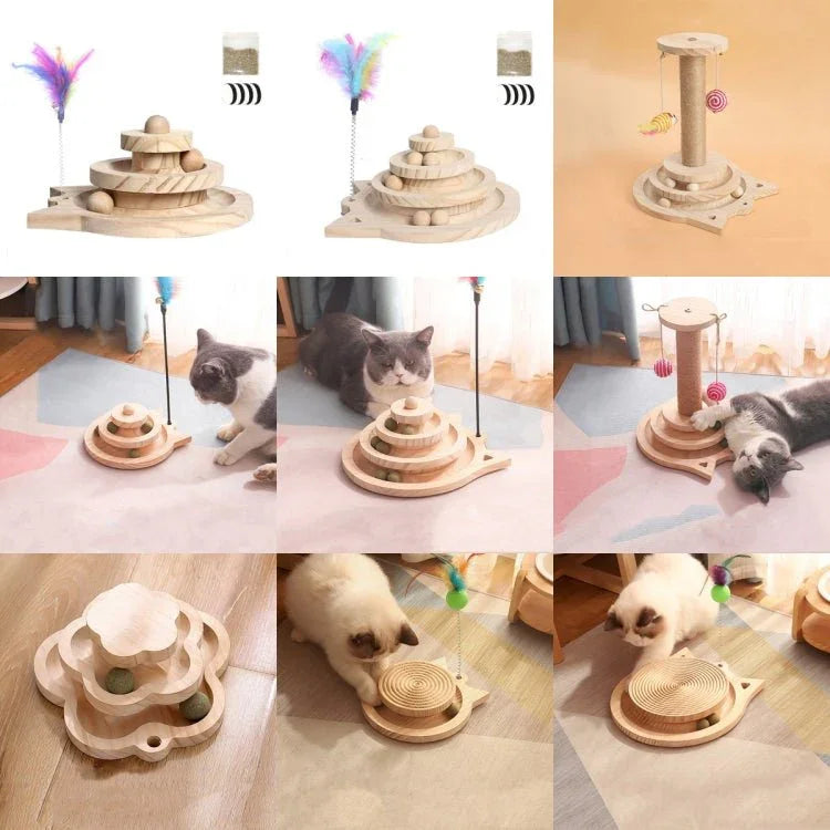 MZP01 Solid Wood Turntable Cat Toys Durable Funny Cat Stick Scratcher, Specification: - Trustpick
