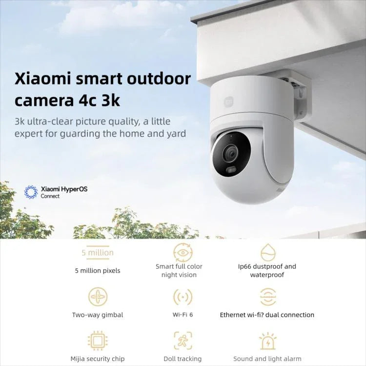 Original Xiaomi Outdoor Camera 4C 3K Full Color Night Vision 5MP IP66 Human Tracking Sound And Light Warning Voice Call Camera - Trustpick