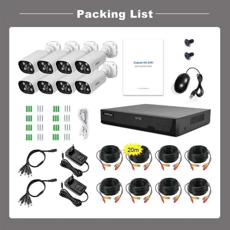 SriHome NVS008 - AHD006 2MP HD 8 - CH XVR NVR Camera Network Video Recorder Kit - Trustpick