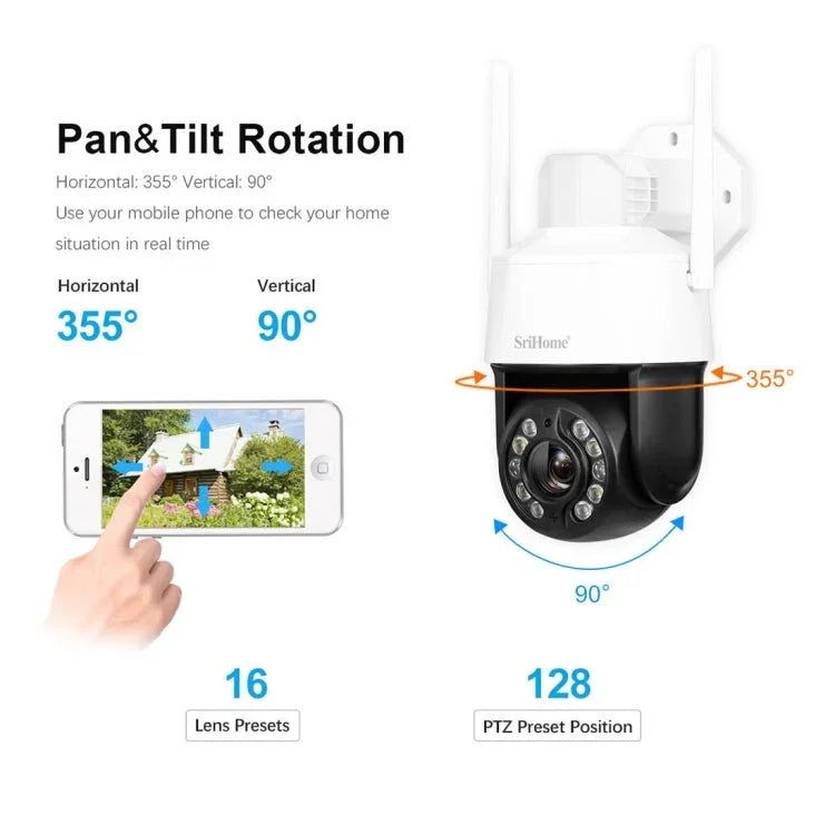 SriHome SH041 5.0MP 20X Optical Zoom 2.4G/5G WiFi Waterproof AI Auto Tracking H.265 Video Surveillance - Trustpick