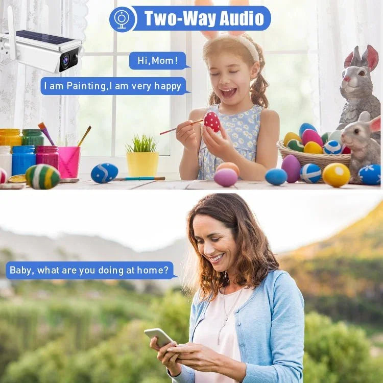 T13 - 2 1080P HD Solar Powered 2.4GHz WiFi Security Camera with Battery, Support Motion Detection, Night Vision, Two Way Audio, TF Card - Trustpick